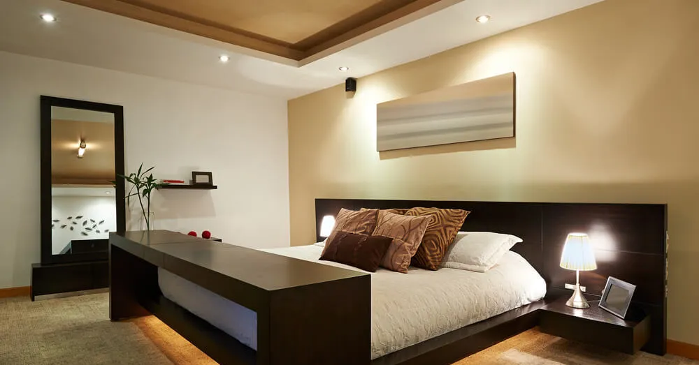 A newly refurbished bedroom with lovely spotlighting